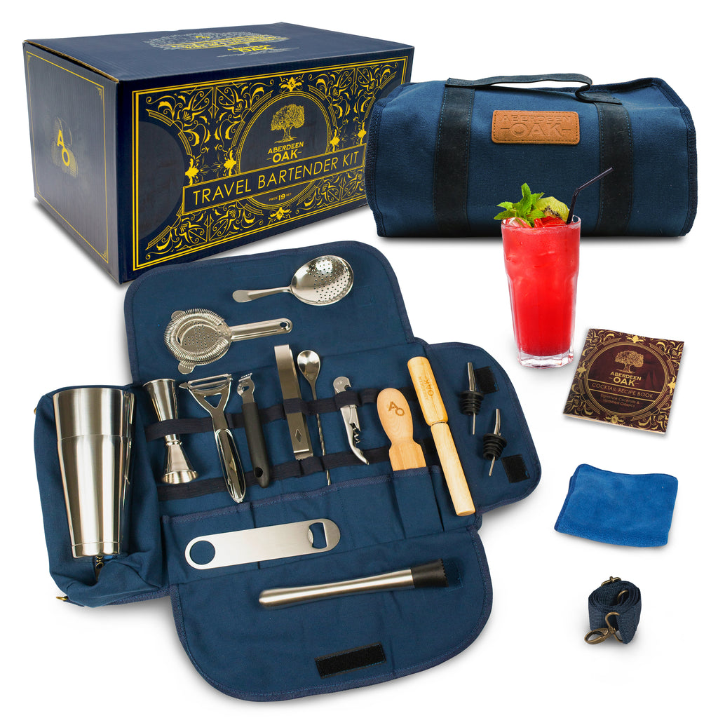 Aberdeen Oak Travel Bartender Kit - A Complete Set with Travel Bag
